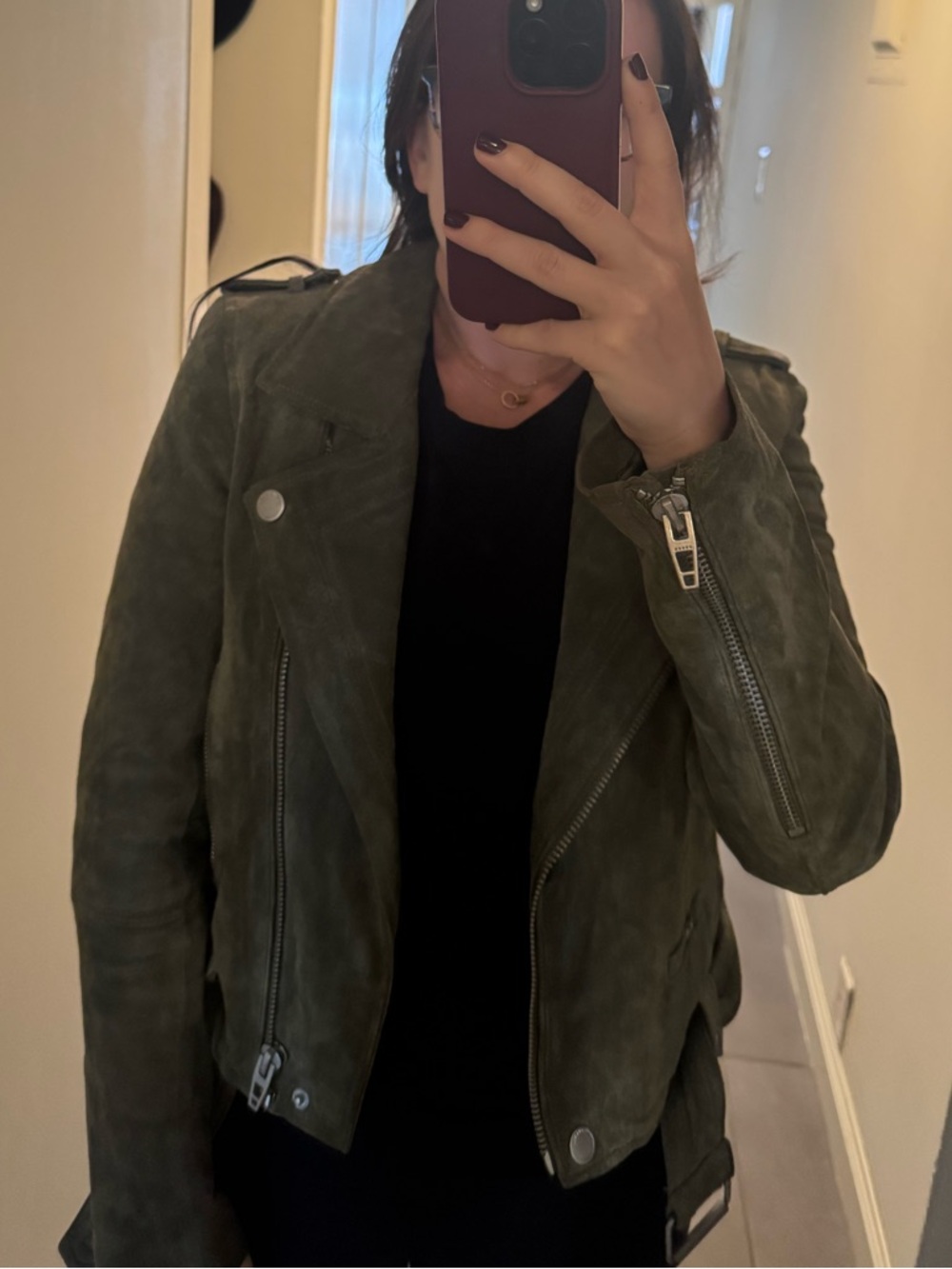 Blank NYC Olive Green Suede Bomber Jacket